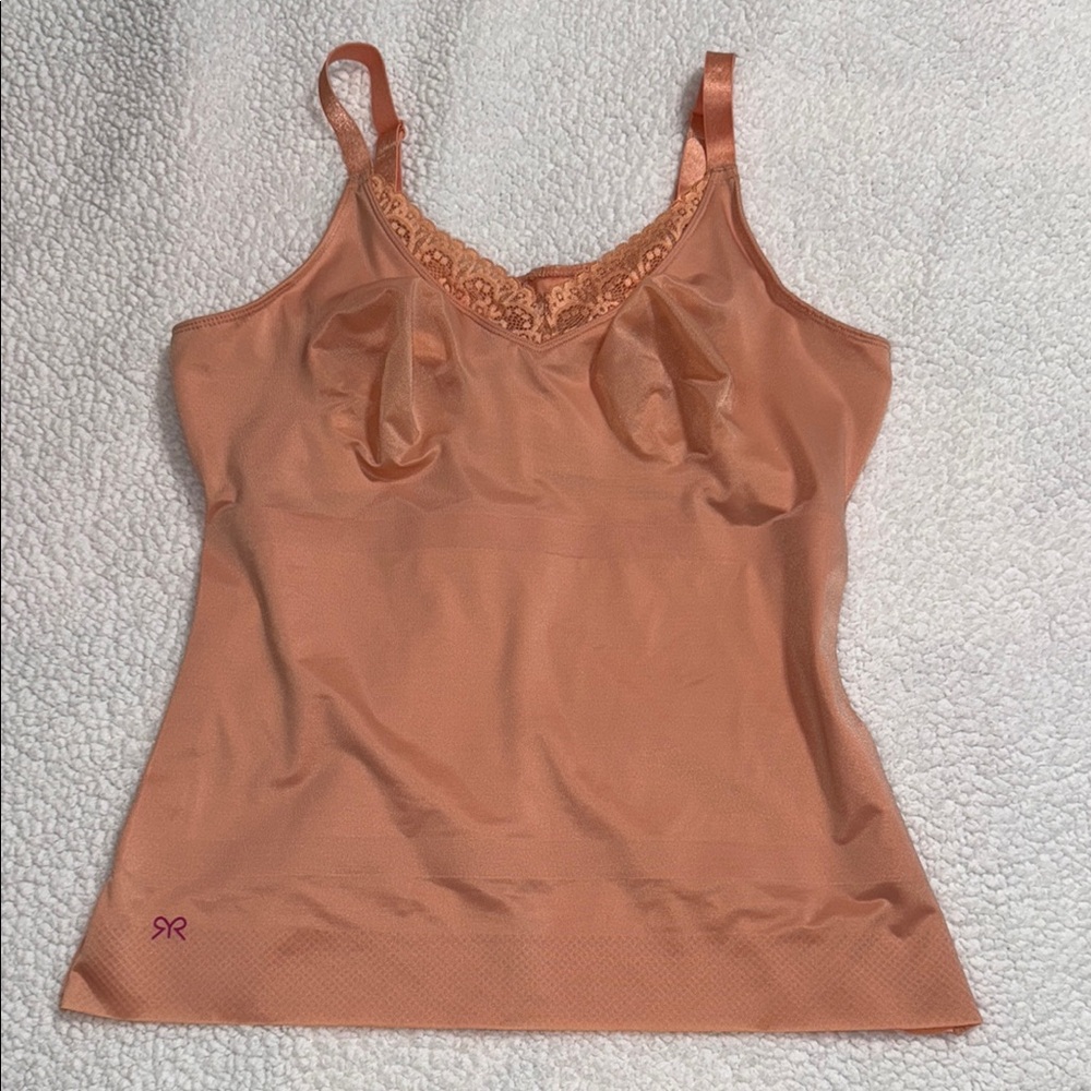 Ruby Ribbon 40 coral orange Lace Trim Camisole adjustable strap shapewear FLAWED